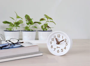 Driini Wooden Desk & Table Analog Clock - Made of Genuine Pine - (White)