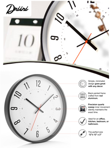 Driini Modern Mid Century Analog Wall Clock (12")