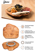 Load image into Gallery viewer, Driini Premium Handmade Root Wood Lazy Susan Turntable Organizer - Large Rustic Wooden Serving Platter Cheese Board (16&quot;)