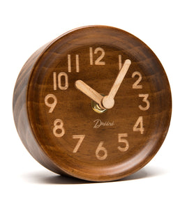 Driini Wooden Desk & Table Analog Clock - Made of Genuine Pine - (Dark)