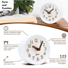 Load image into Gallery viewer, Driini Wooden Desk &amp; Table Analog Clock - Made of Genuine Pine - (White)
