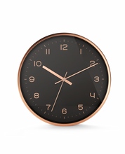 Load image into Gallery viewer, Driini Modern Black Rose Gold Aluminum Analog Wall Clock (12&quot;) -Easy-to-Read Numbers